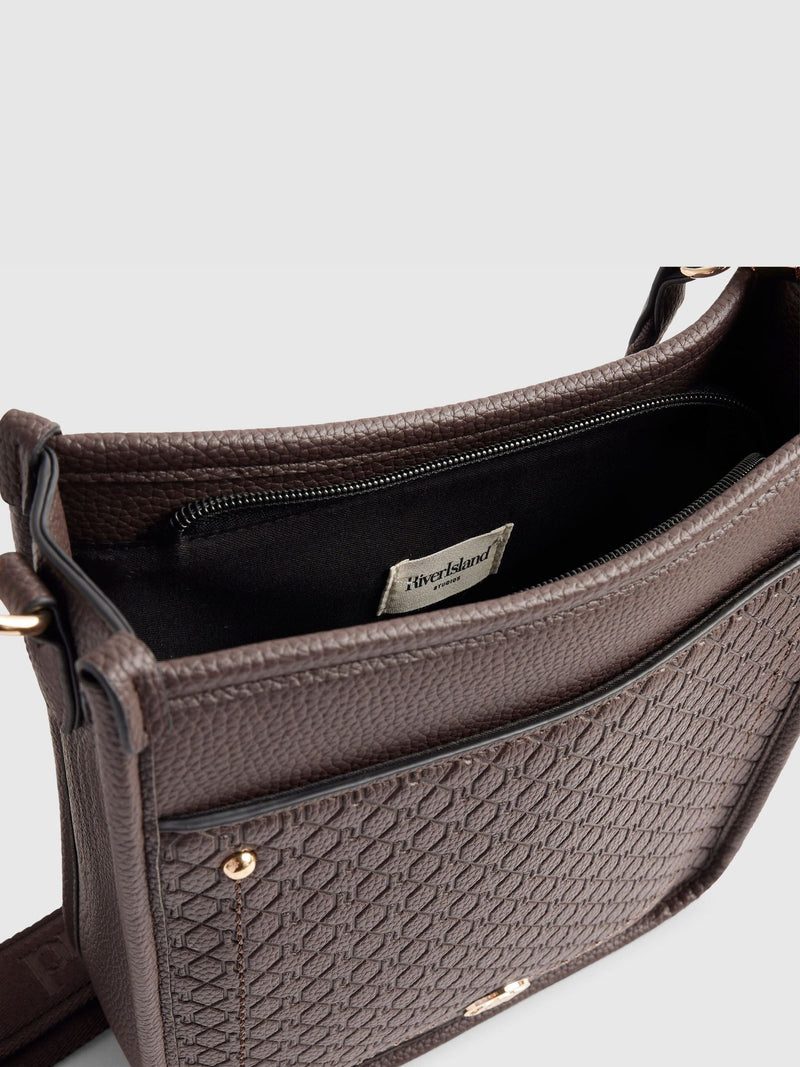 River Island brown embossed pocket messenger bag imported from the UK