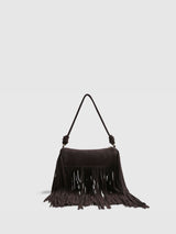 Next River Island Brown Fringe Leather Cylinder Bag- Buy online at McGrocer