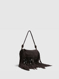 River Island brown fringe leather cylinder bag - British product