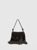 River Island brown fringe leather cylinder bag - British product