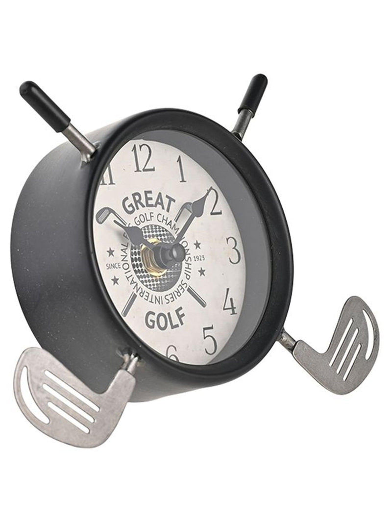 Widdop black mantel clock with crossed golf clubs - British product