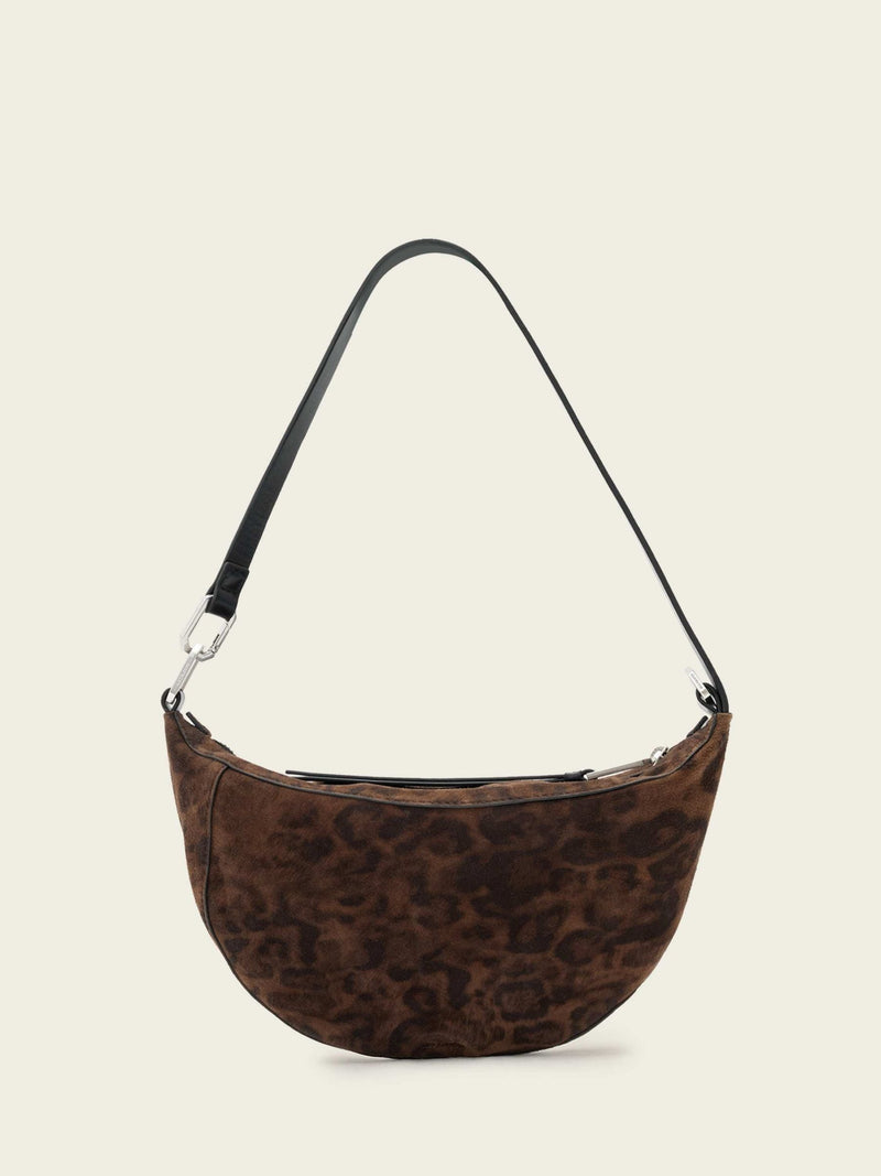 AllSaints brown suede micro bag leopard print, imported from the UK
