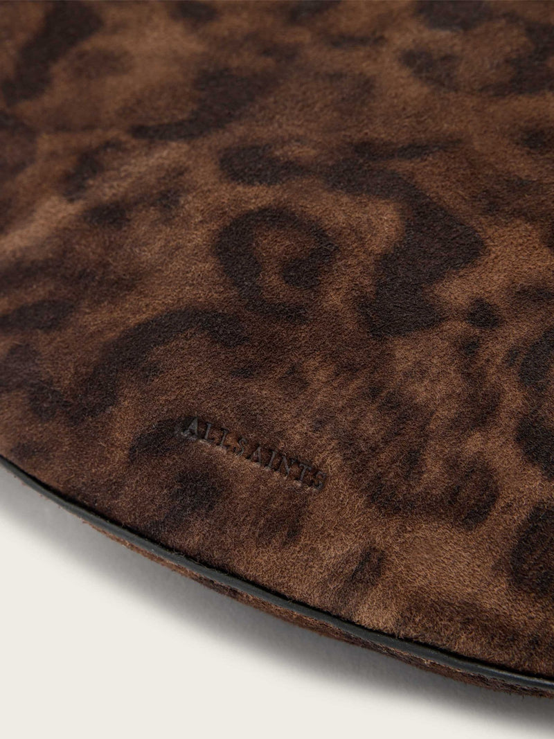 AllSaints brown suede micro bag leopard print, imported from the UK