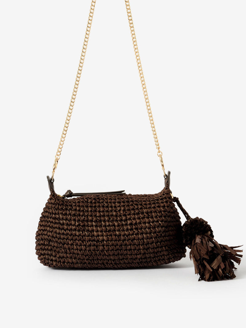 Mint Velvet Brown Jonni Woven Cross-Body Bag, imported from the UK
