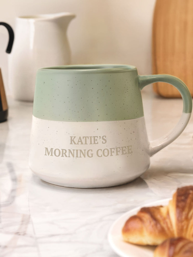 PMC sage green two-tone personalised ceramic mug 13cm (British brand)