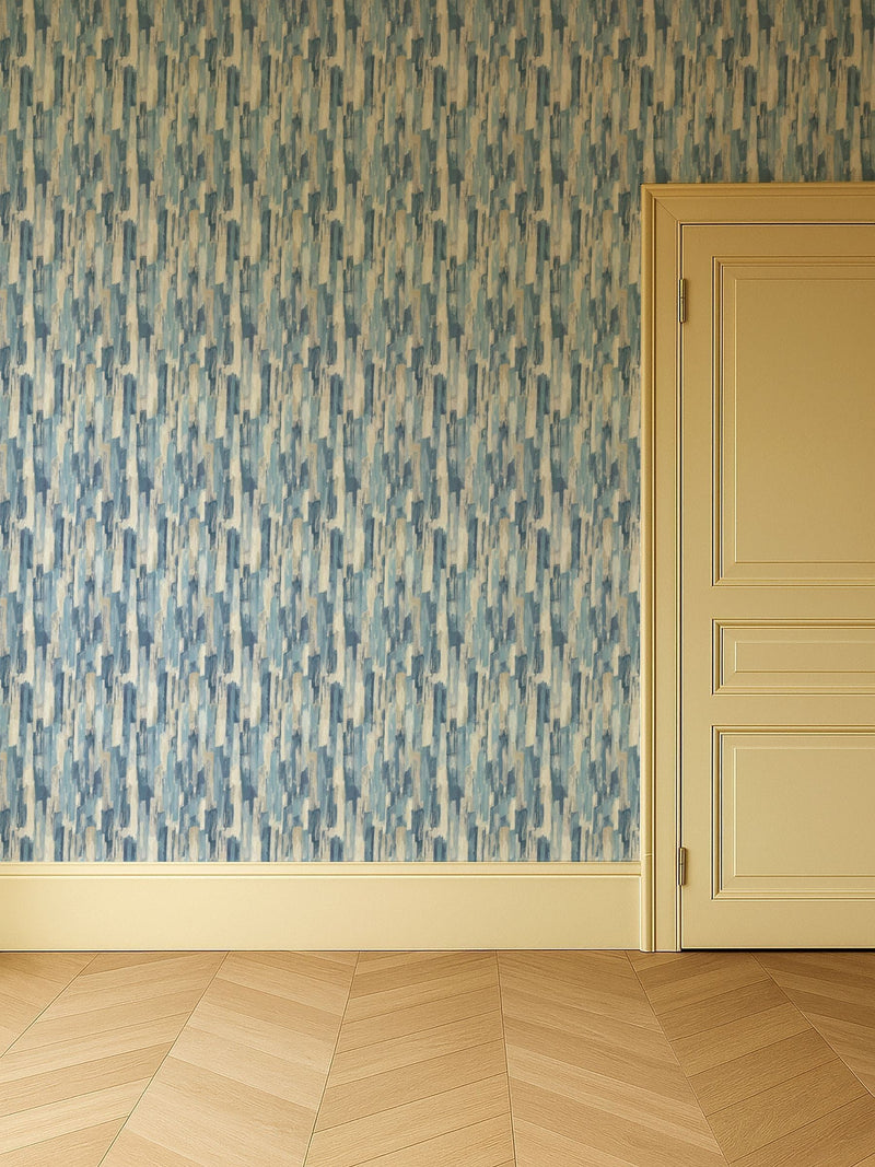 Clarke and Clarke Blue Elements Cityscape A4 wallpaper sample - British product