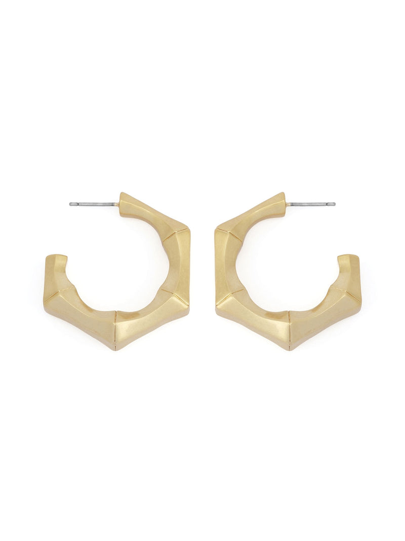 AllSaints gold tone Clara bamboo hoop earrings small, imported from the UK