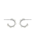 AllSaints silver tone pearl huggie earrings with stainless steel posts, imported from the UK