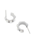 AllSaints silver tone pearl huggie earrings with stainless steel posts, imported from the UK