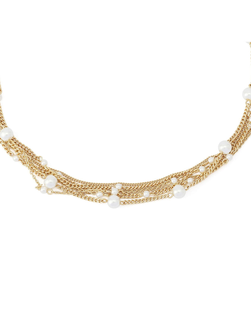 AllSaints gold tone Rae pearl layered necklace, imported from the UK