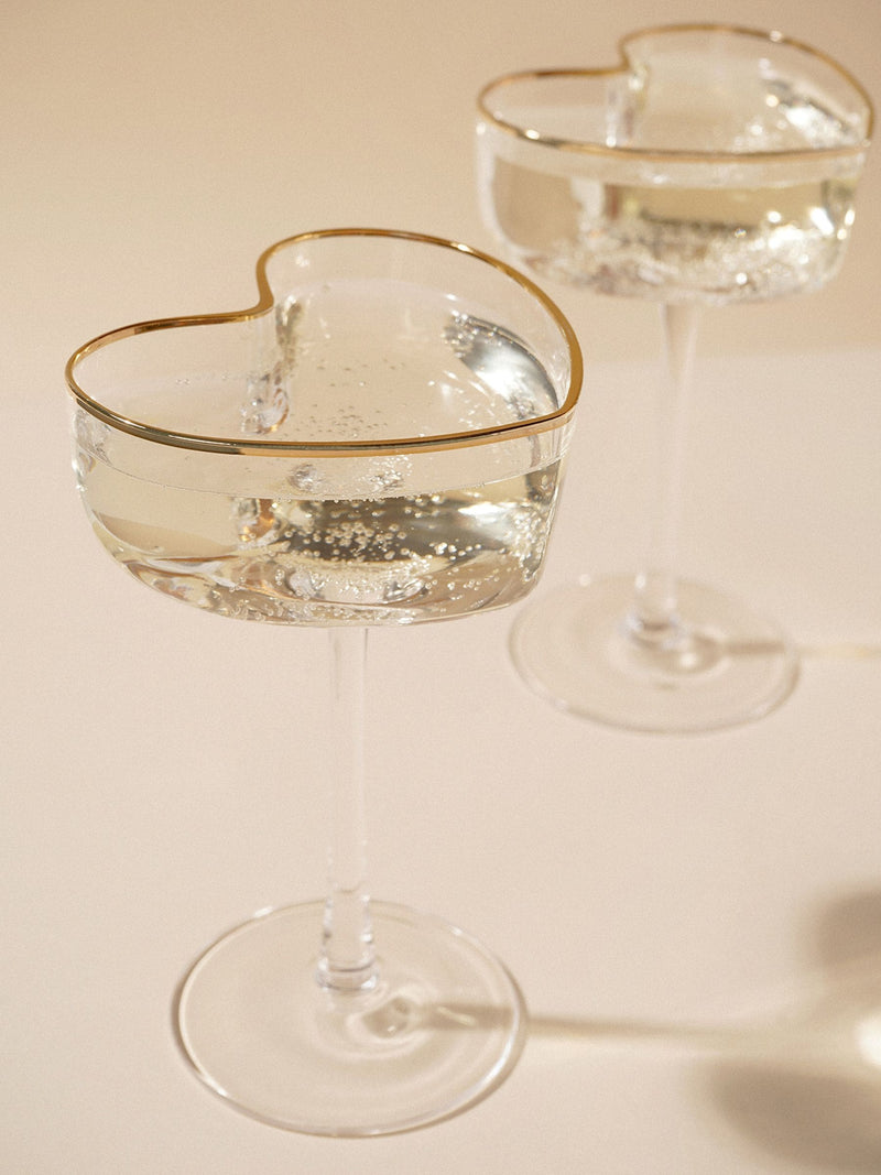Widdop heart shaped martini glasses, clear glass, imported from the UK