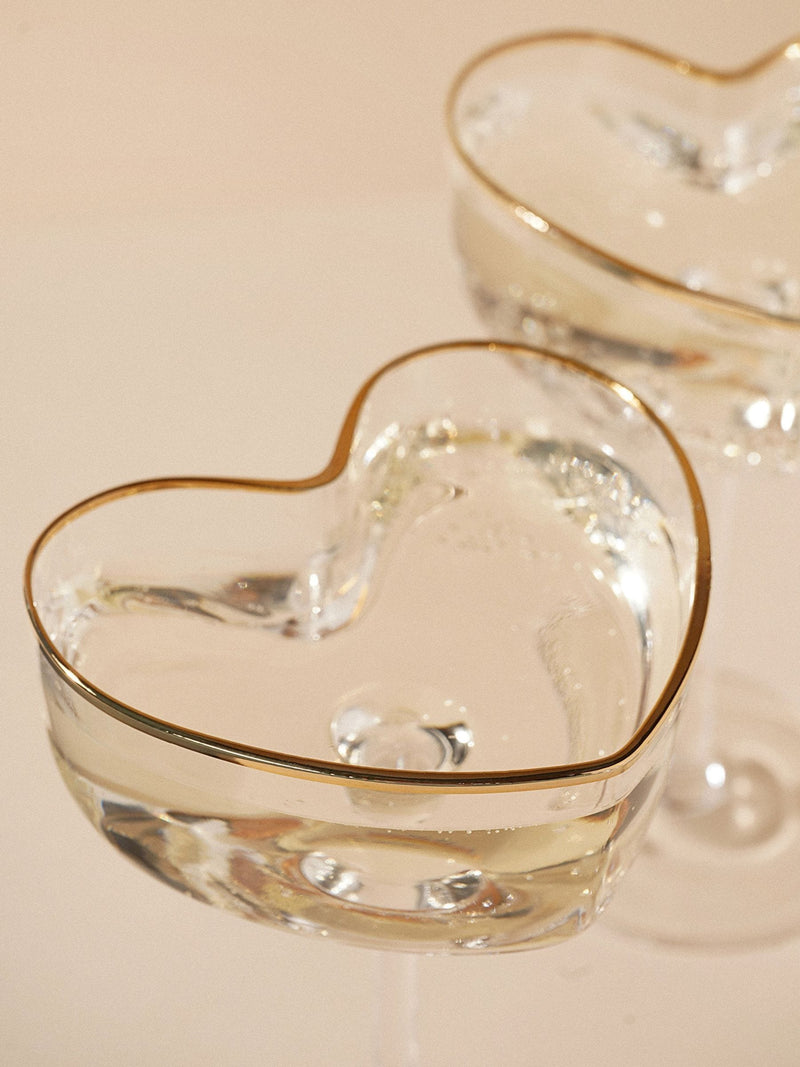 Widdop heart shaped martini glasses, clear glass, imported from the UK