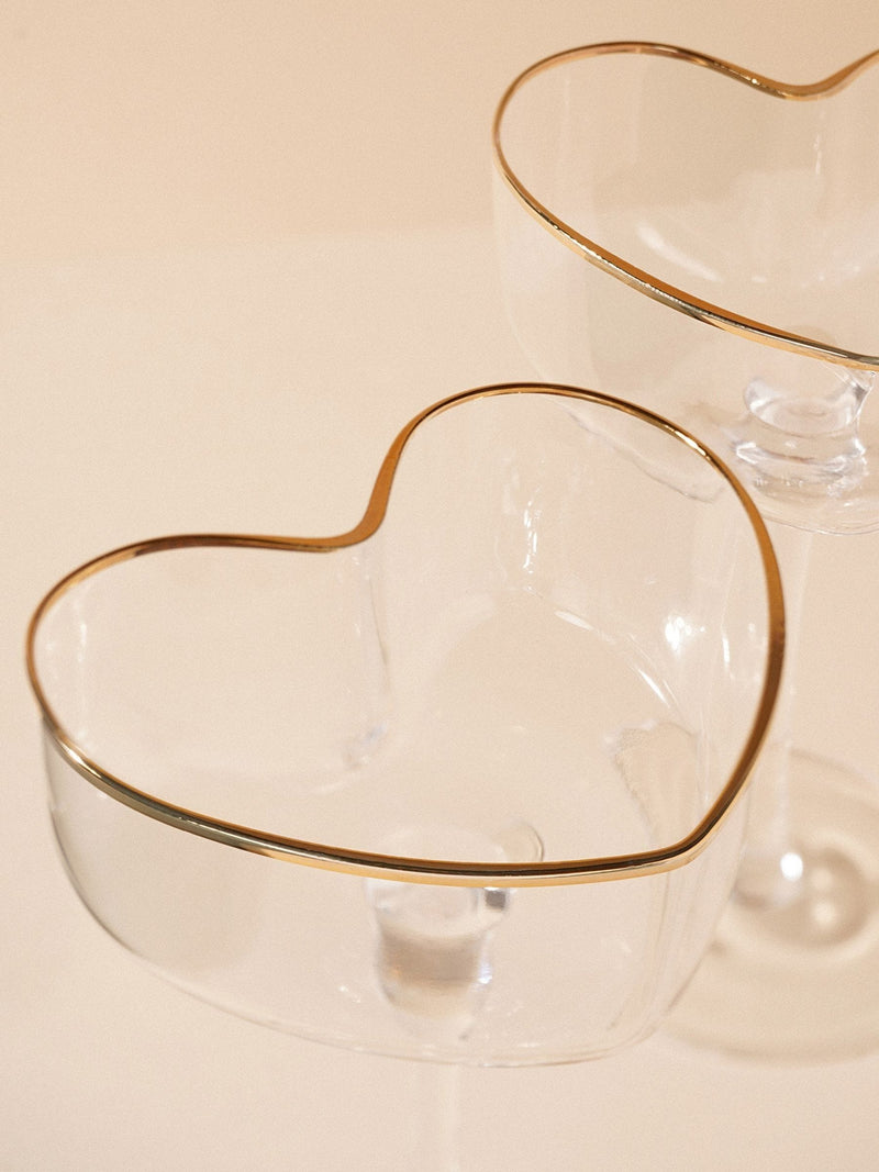 Widdop heart shaped martini glasses, clear glass, imported from the UK