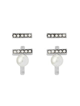 Next AllSaints Silver Tone Nellie Pearl Bar Huggie Earrings Set- Buy online at McGrocer