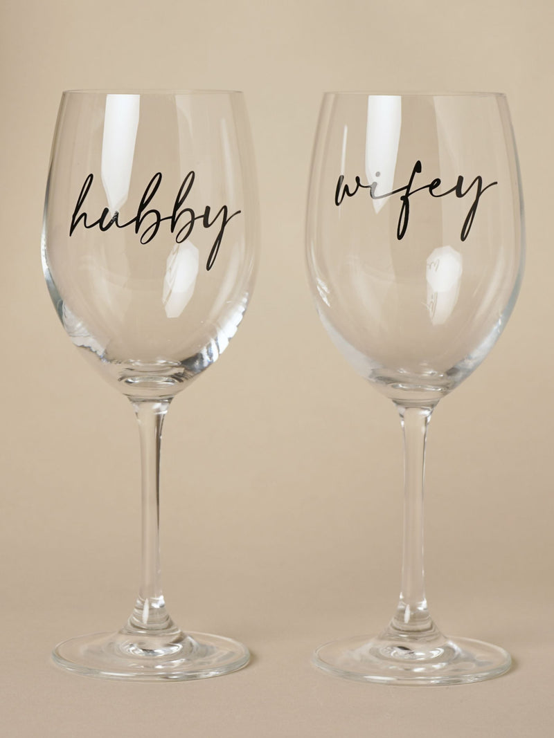 Widdop clear wine glasses hubby wifey set - British product