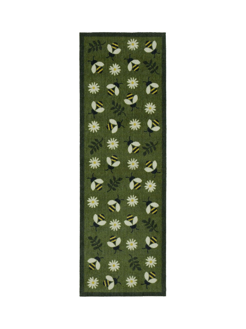 My Mat green daisy bee doormat runner 50x150cm, imported from the UK