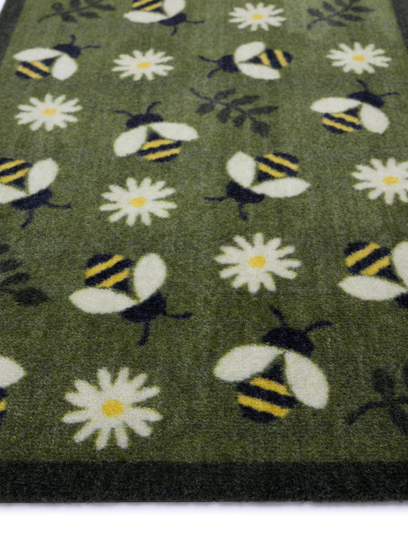 My Mat green daisy bee doormat runner 50x150cm, imported from the UK
