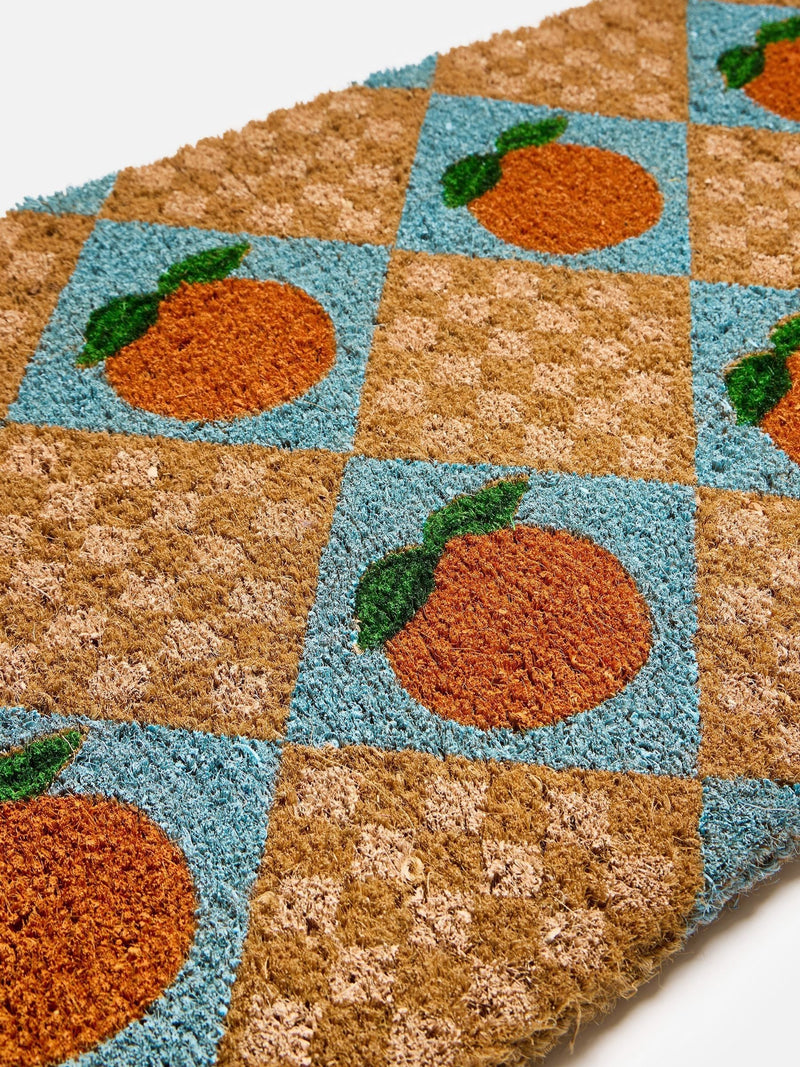 Oliver Bonas blue chequerboard rectangular doormat (British brand)
