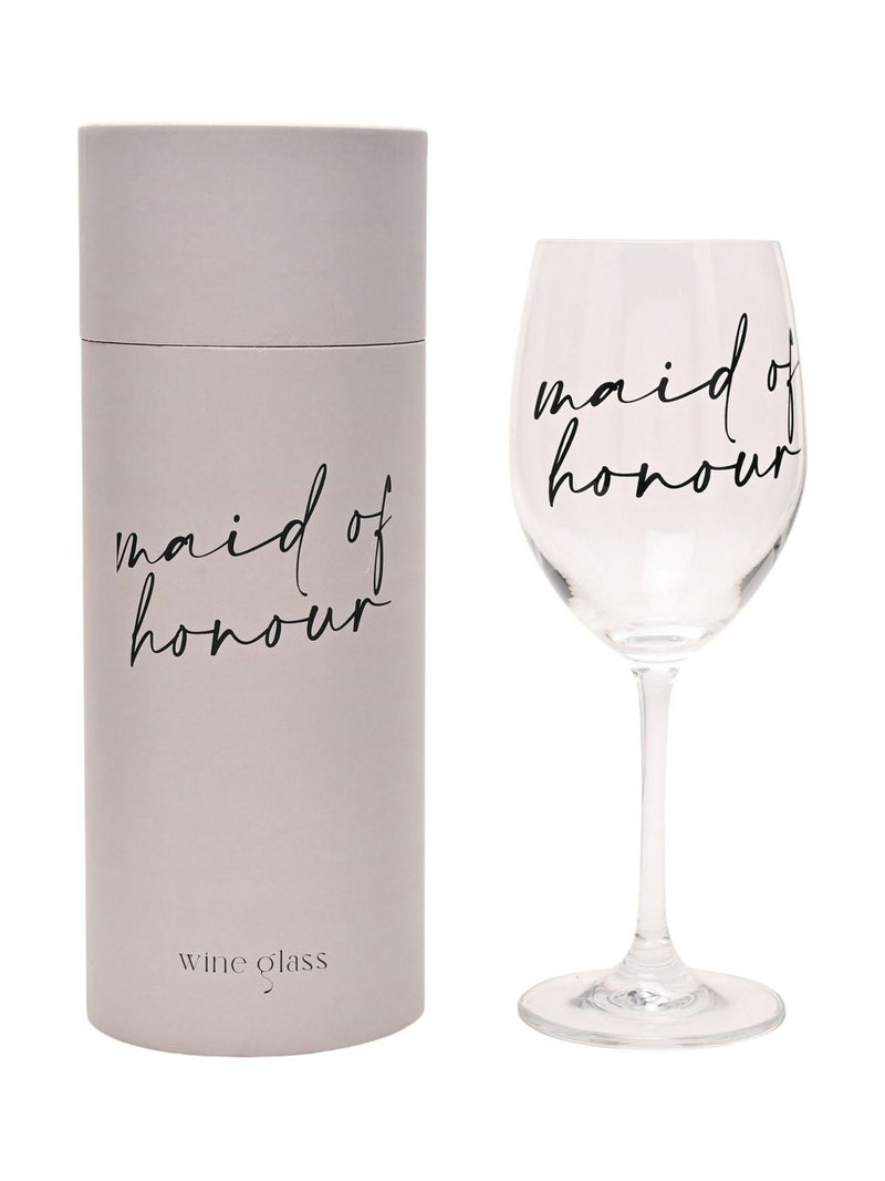 Widdop clear wine glass with black handwritten lettering - British product