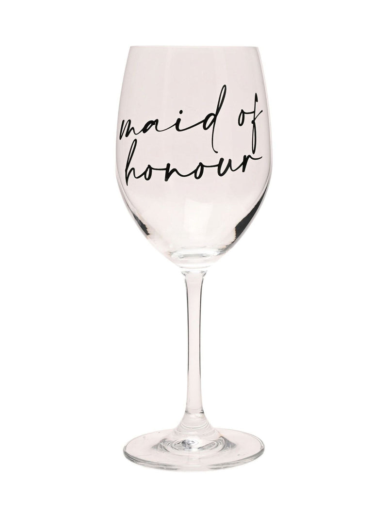 Widdop clear wine glass with black handwritten lettering - British product