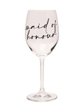 Widdop clear wine glass with black handwritten lettering - British product