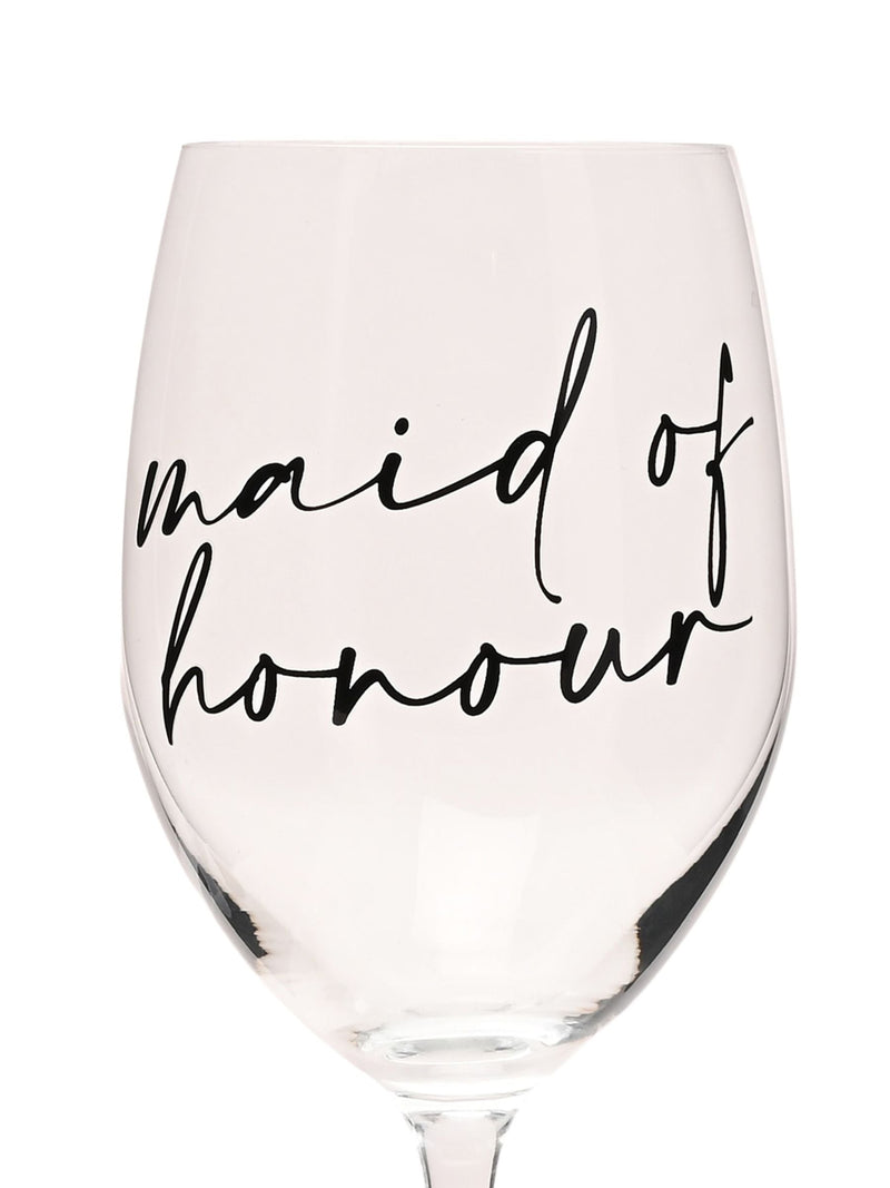 Widdop clear wine glass with black handwritten lettering - British product