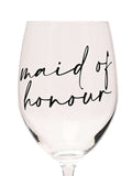 Widdop clear wine glass with black handwritten lettering - British product