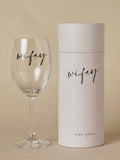 Widdop clear wine glass with black Wifey wording (British brand)