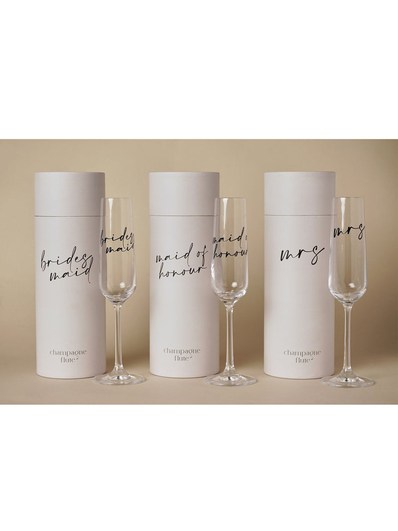 Widdop champagne flute bridesmaid black words 25cm (British brand)