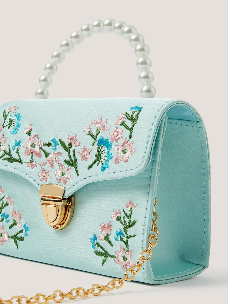 Monsoon blue floral embroidered bag - British product
