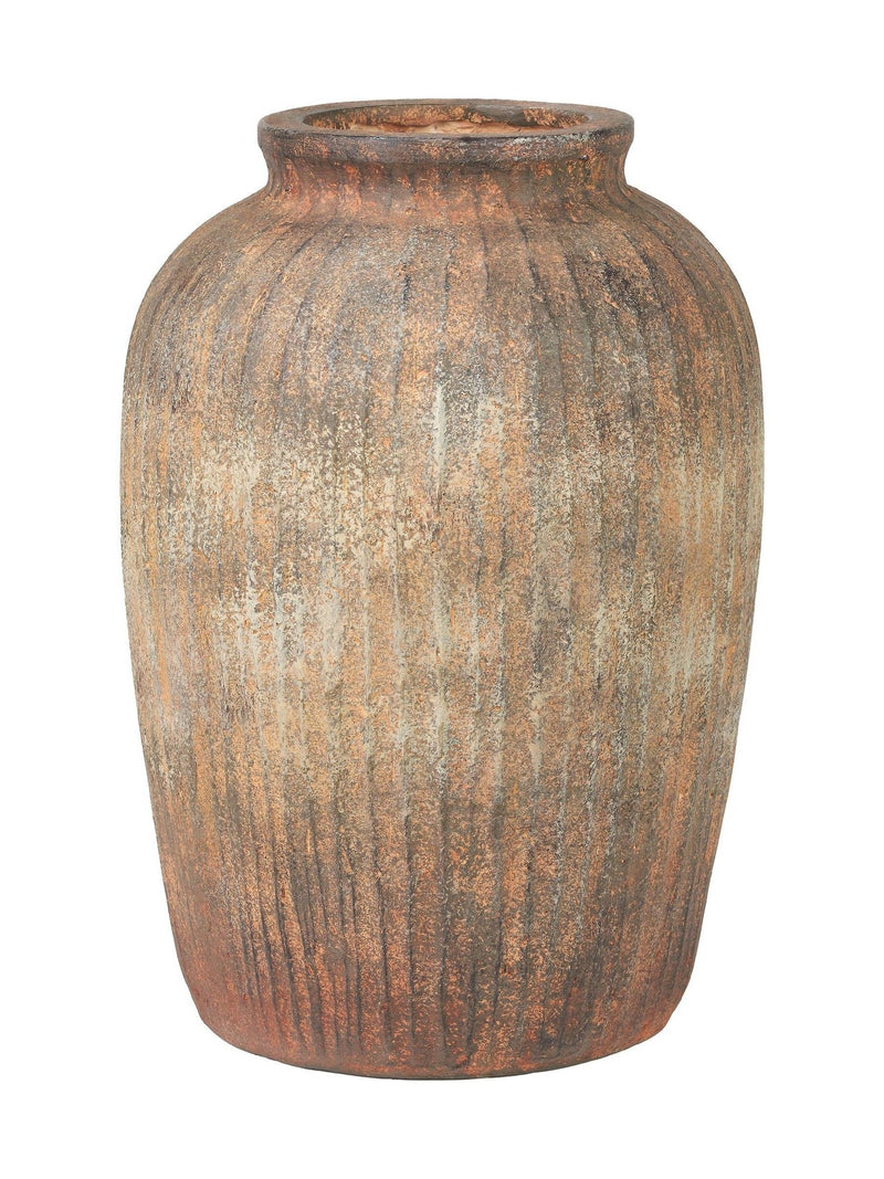 Pacific Brown Fibrestone vertical ribbed decorative vase 37cm (British brand)