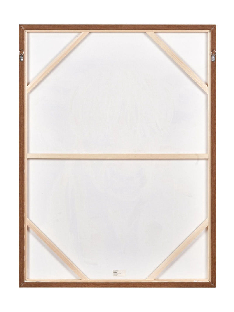 Pacific Highland cow canvas wall art with oak-effect frame, UK version