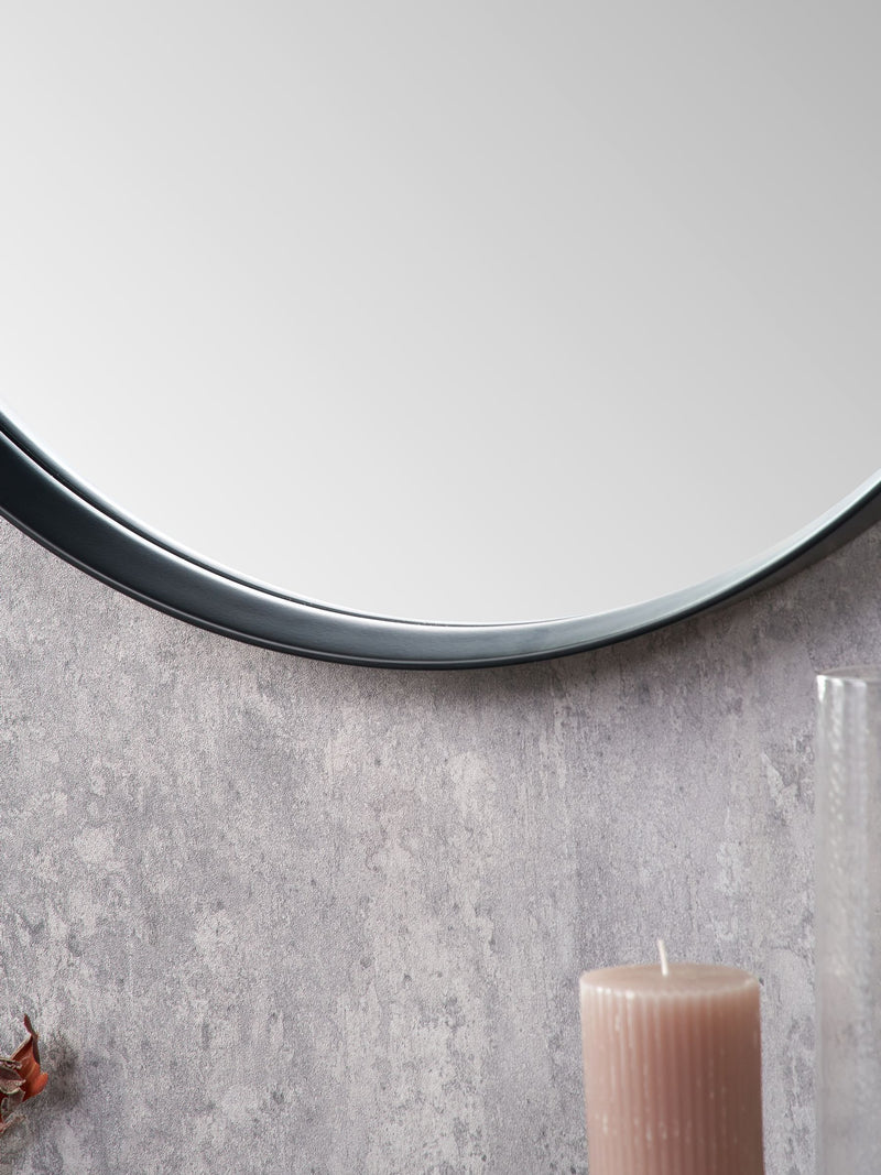 Pacific black wood veneer large round wall mirror, UK version