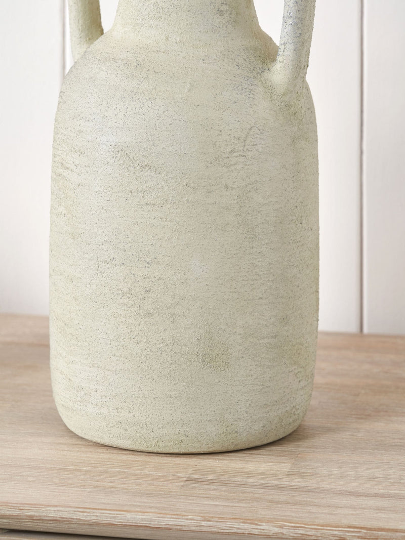 White terracotta decorative vase with handles large - British product