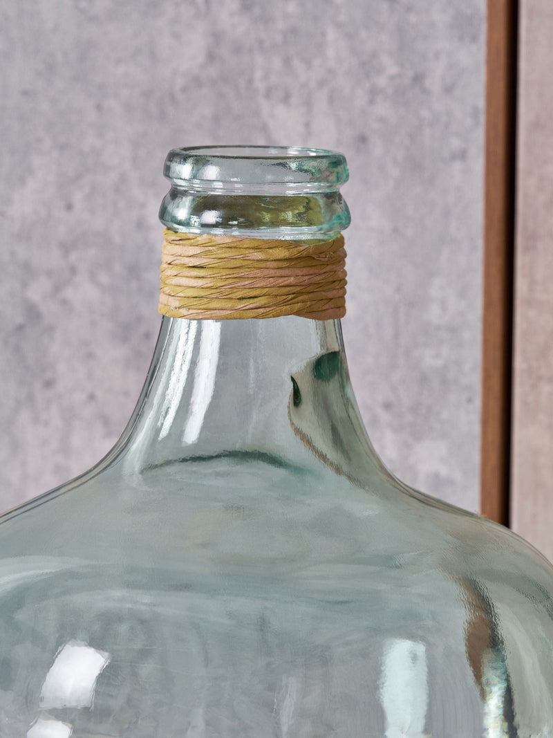 Pacific clear glass bottle vase with raffia neck large - British product