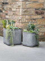 Next Pacific Set of 2 Grey Galvanised Zinc Square Planters- Buy online at McGrocer