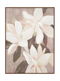 Floral canvas wall art white flowers muted background oak frame (British brand)