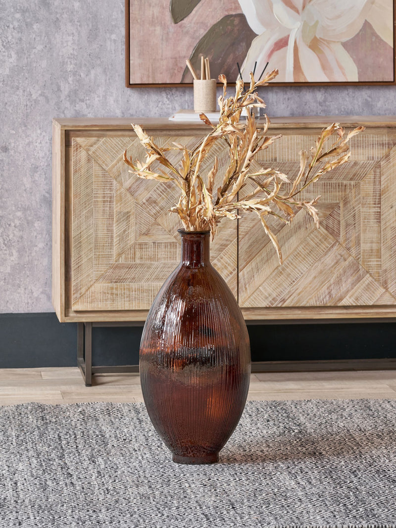 Pacific brown glass vase, tall with ribbed finish, 59cm height, UK version