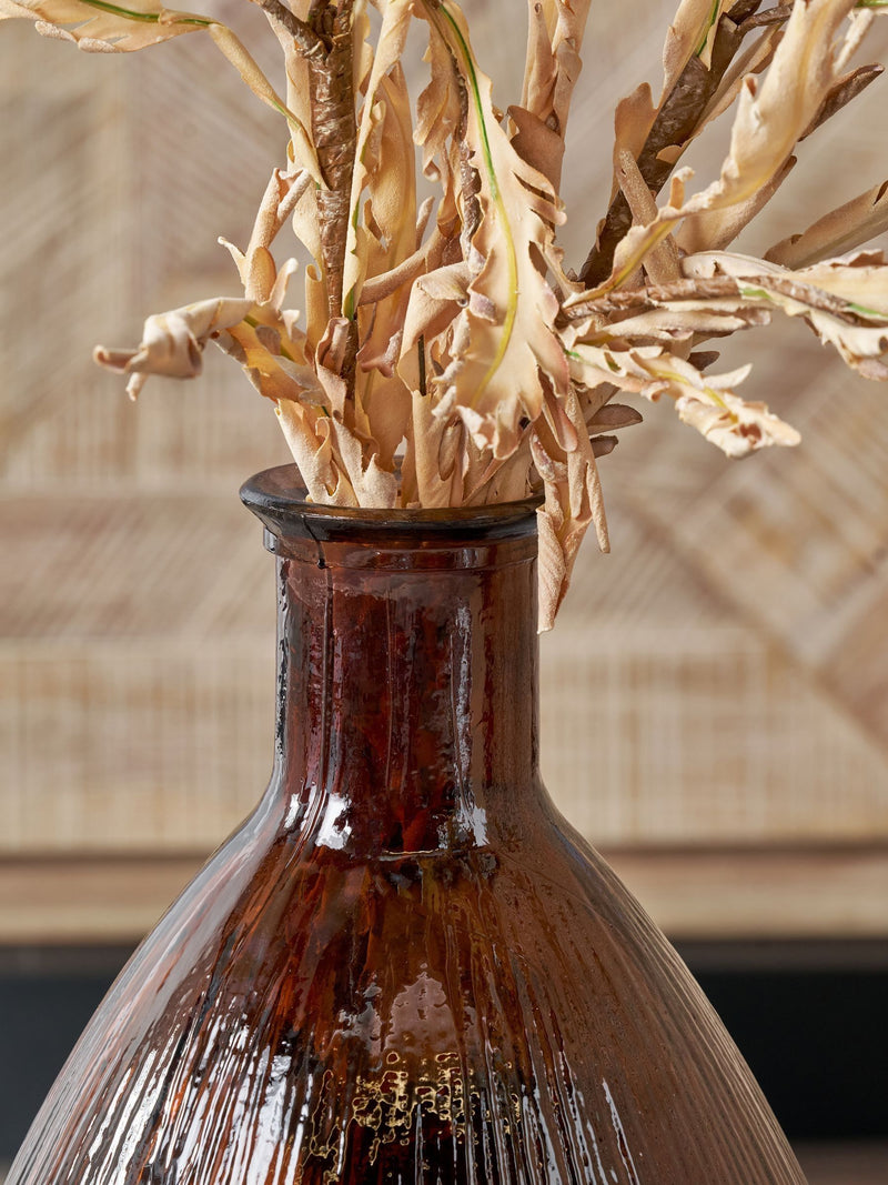 Pacific brown glass vase, tall with ribbed finish, 59cm height, UK version