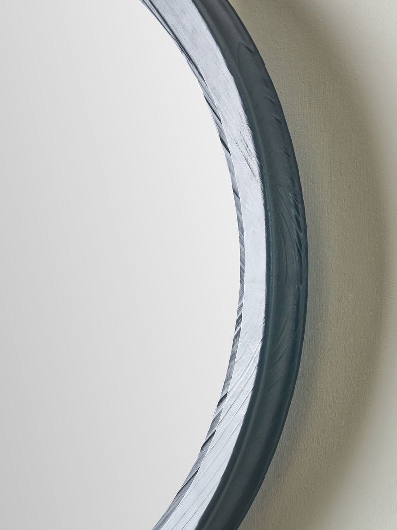 Pacific Black Elwood round wall mirror with fir wood effect, 65cm, imported from the UK