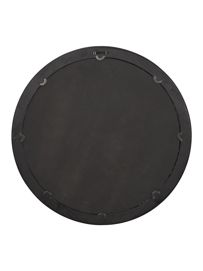 Pacific Black Elwood round wall mirror with fir wood effect, 65cm, imported from the UK