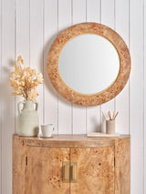 Next Pacific Natural Newborough Burr Wood Effect Round Wall Mirror, 65cm x 65cm- Buy online at McGrocer