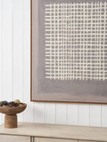 Pacific grid design canvas wall art with oak-effect frame, British brand