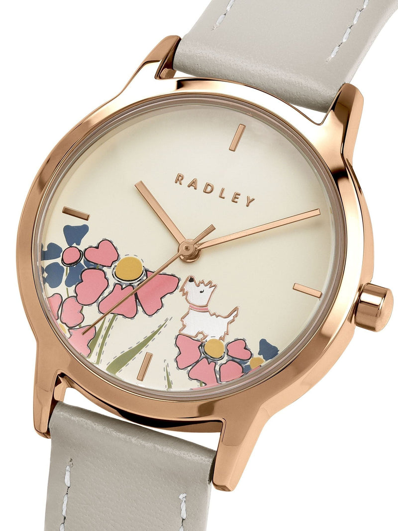 Radley rose gold plated watch dog dial salt leather strap, UK version