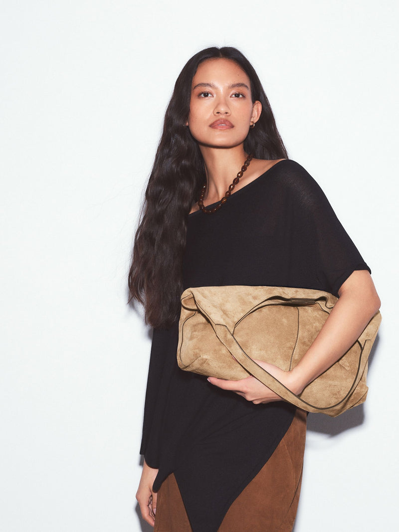 Shoulder bag camel faux suede slouchy, imported from the UK