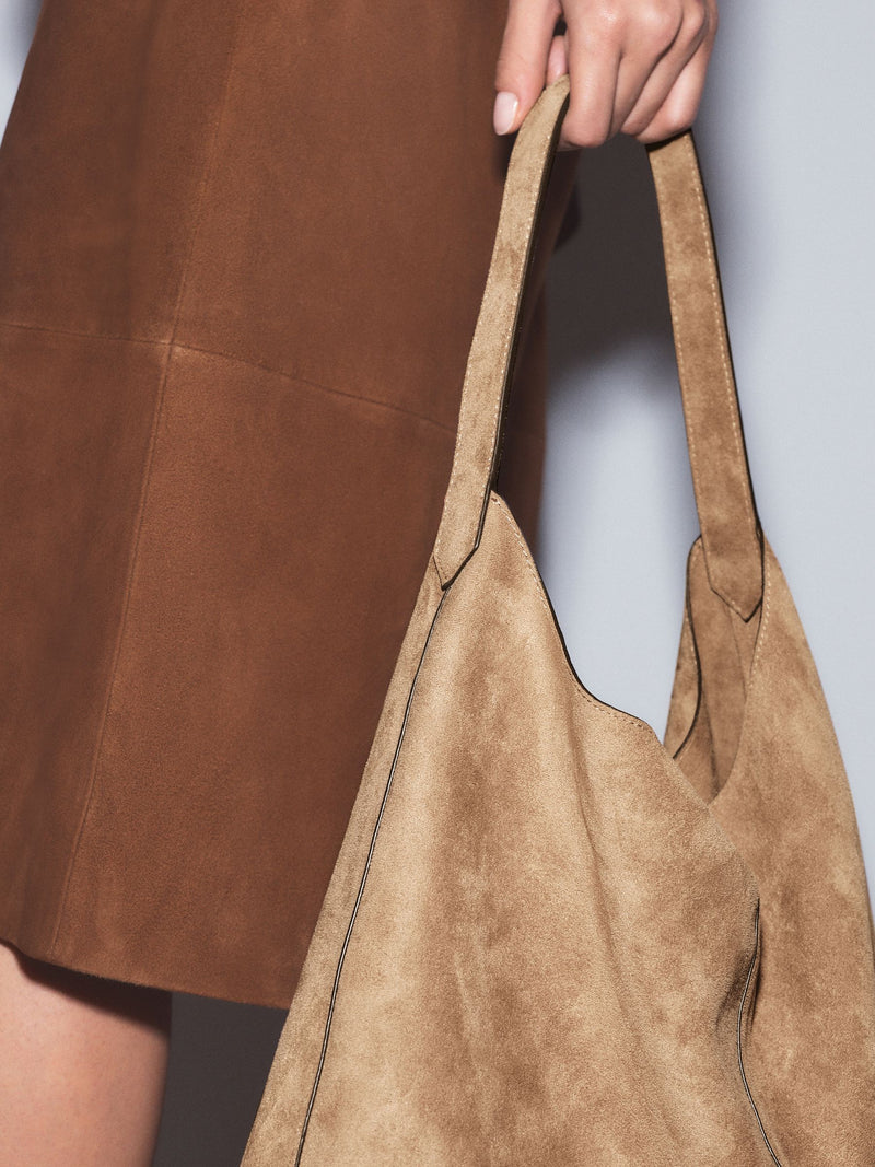 Shoulder bag camel faux suede slouchy, imported from the UK