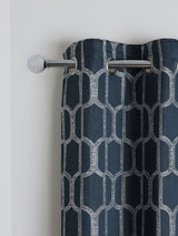 Next Navy Blue Luxe Evie Geometric Jacquard Eyelet Curtains- Buy online at McGrocer