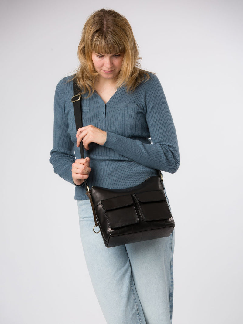 Conkca black Natalie leather shoulder bag - British product