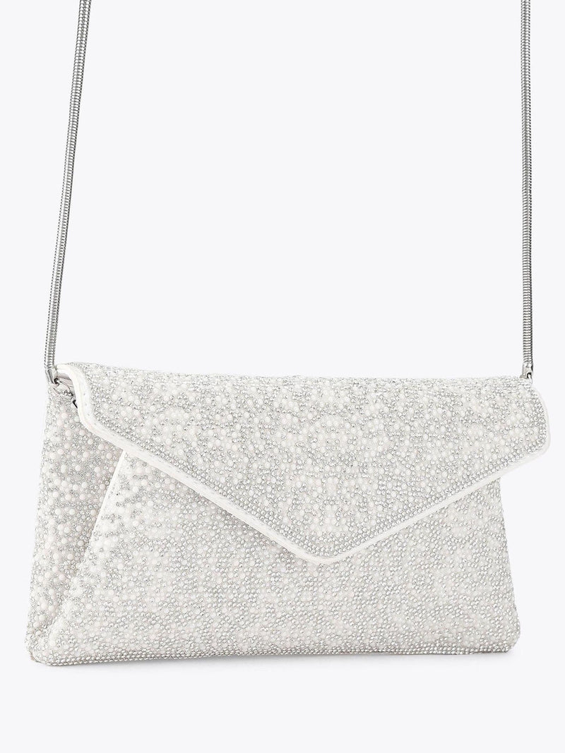 Carvela White Stargaze clutch bag crystal pearl embellishment (British brand)