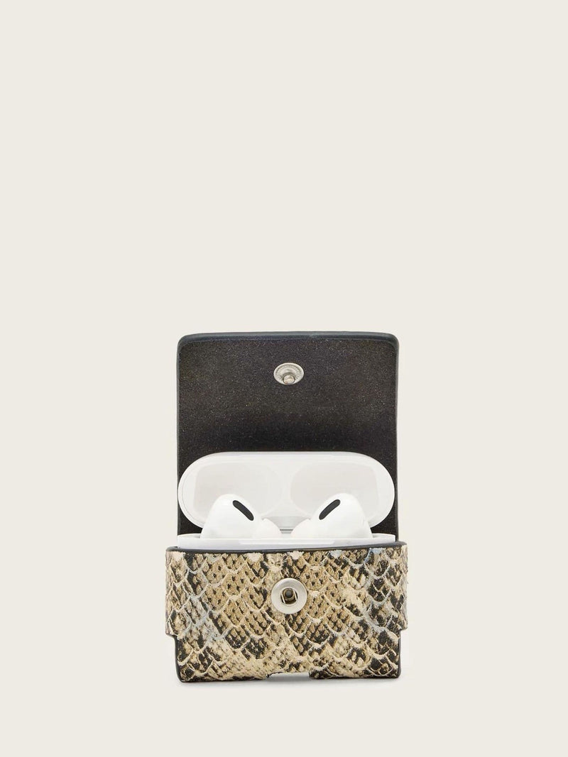 AllSaints white snake-print leather Airpod case (British brand)